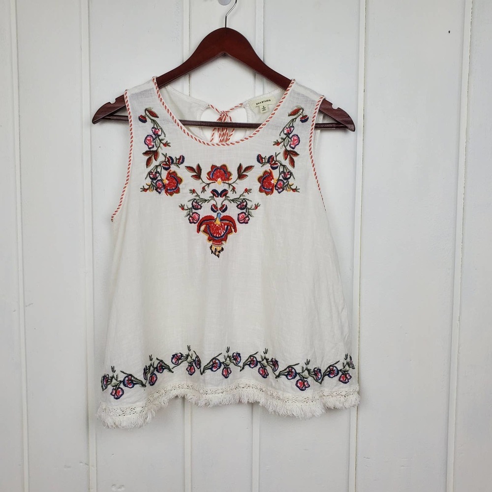 Max Studio Small Boho Floral Embroidered Tank